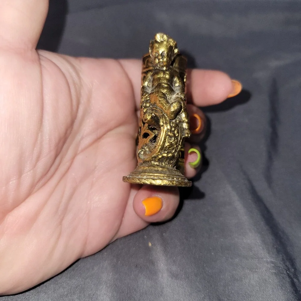 Vintage Brass cherub lipstick holder from the 1940's Vanity Cosmetics Beauty